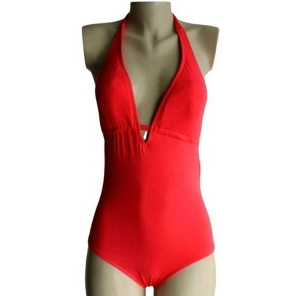 Laundry Coral Plunge Halter Keyhole Swimsuit Size S